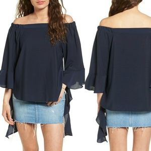 J.O.A.Flare Sleeve Off the Shoulder Blouse